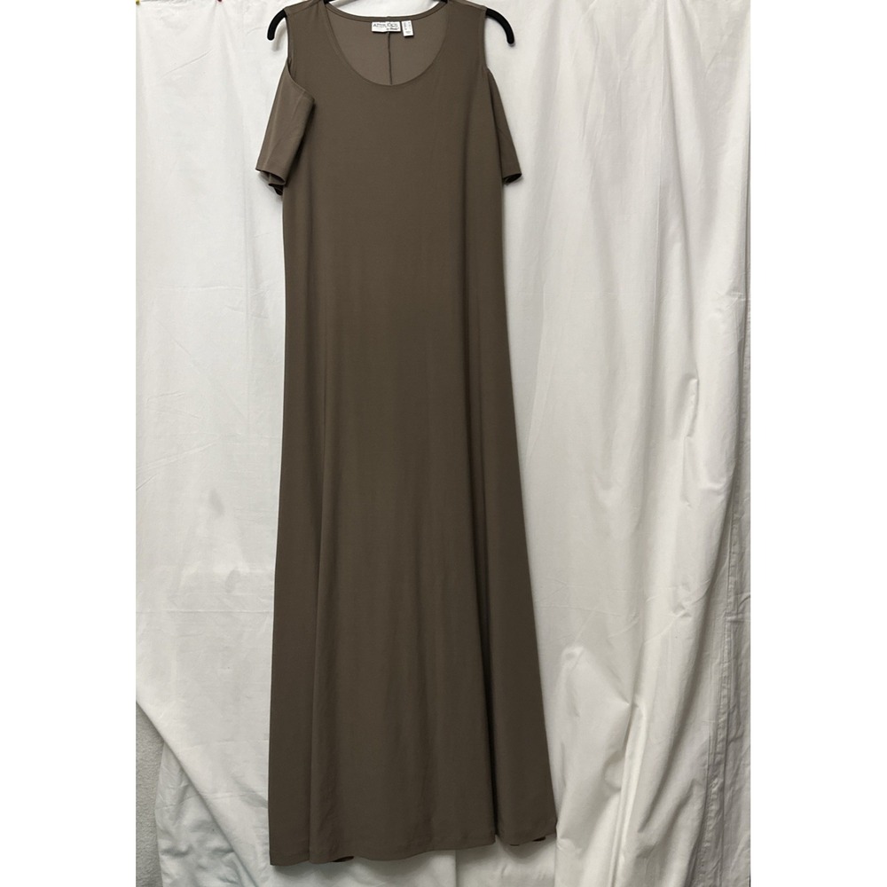 Attitudes by Renee Brown Cold Shoulder Stretchy Round Neck Maxi Dress - SZ M